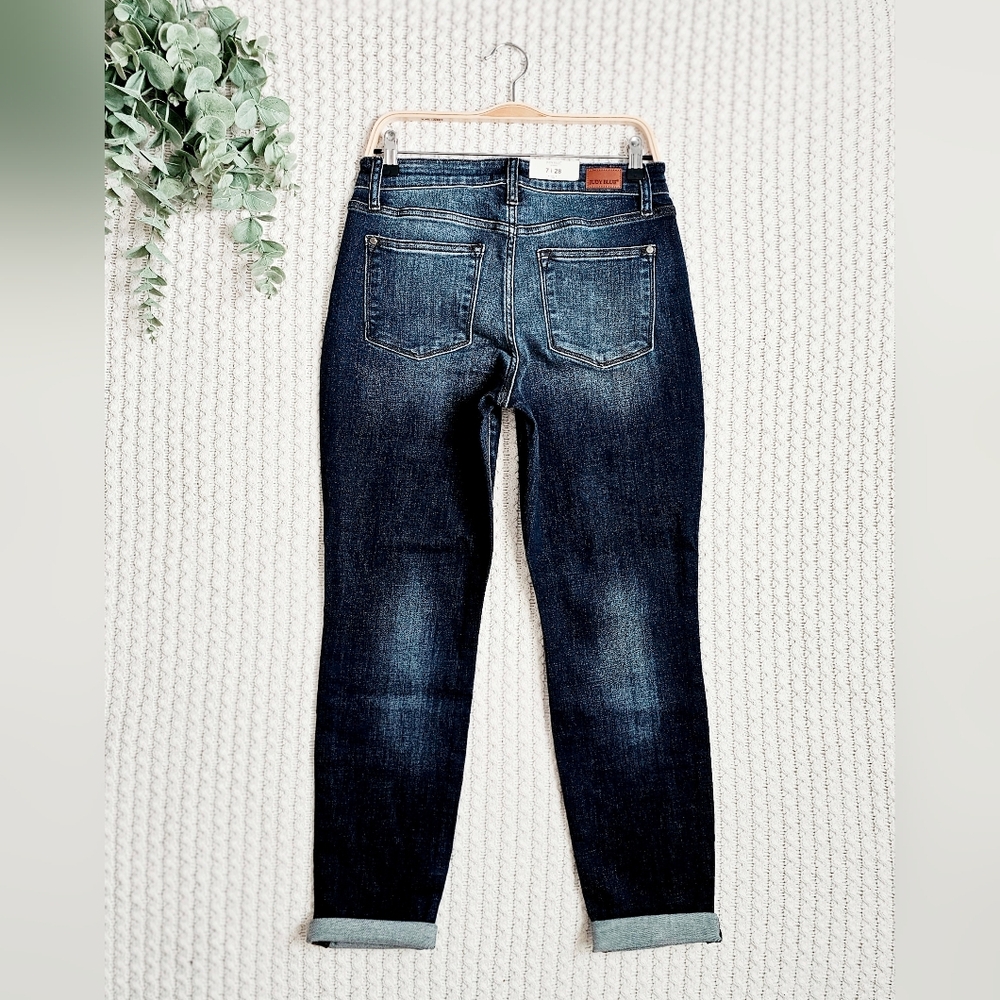 Judy Blue Mid Rise Dark Wash Slim Fit Denim Jeans Cuffed 7/28 NWT - Picture 9 of 12